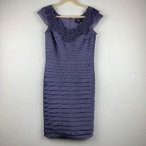 ADRIANNA PAPELL Purple Shutter Pleat Dress‎ w/Roses Sz 8